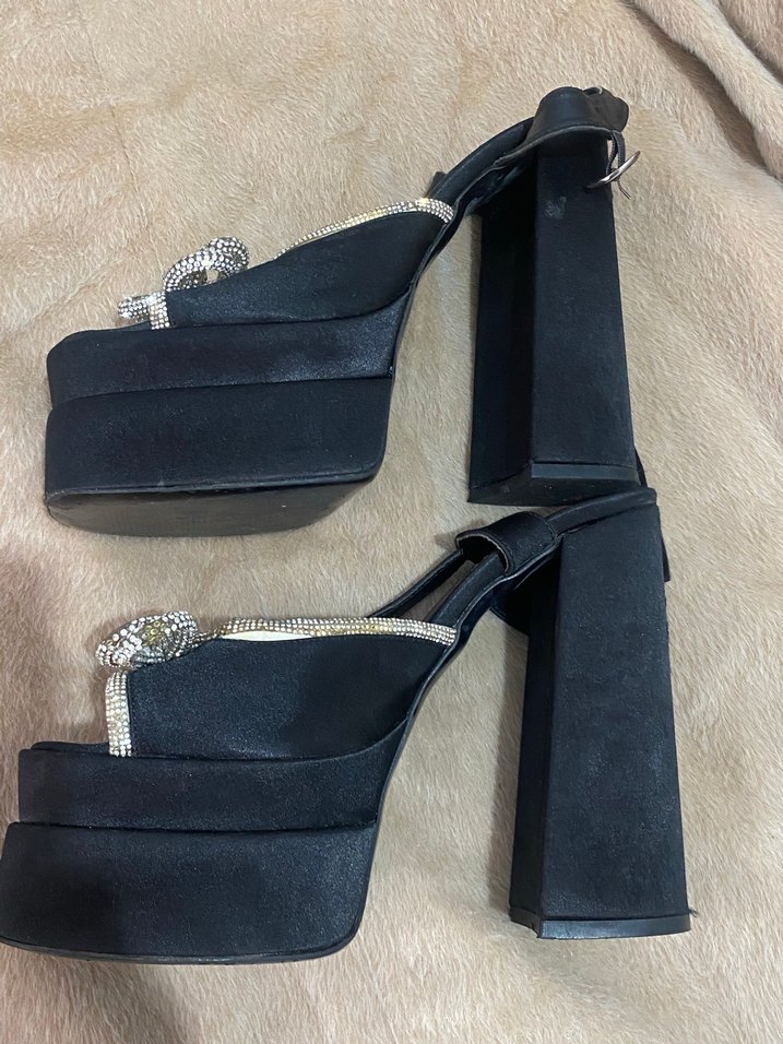 Parlak Siyah Yılan Desenli Platform Topuklu Ayakkabı - Görsel 4