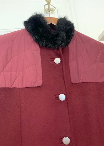 Bordo Kadın Uzun Düğmeli Kaban - Görsel 3