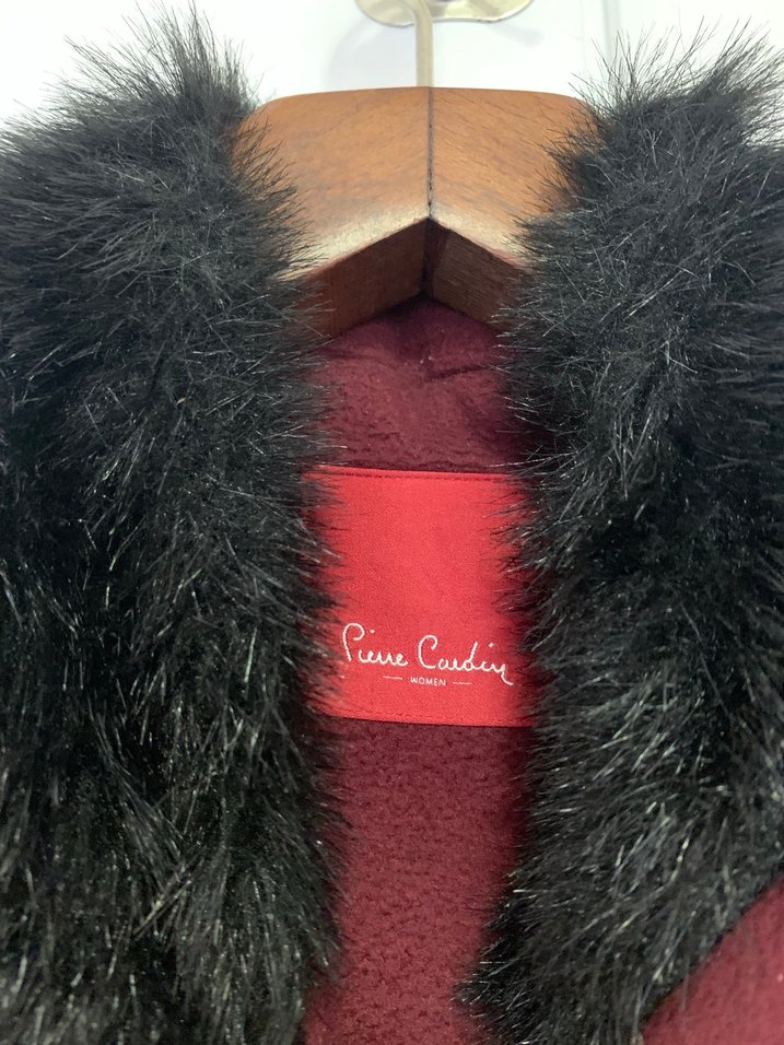 Bordo Kadın Uzun Düğmeli Kaban - Görsel 4