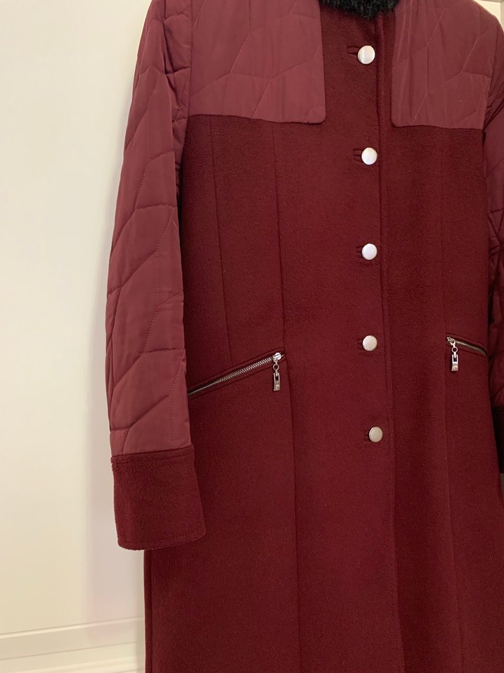 Bordo Kadın Uzun Düğmeli Kaban - Görsel 2