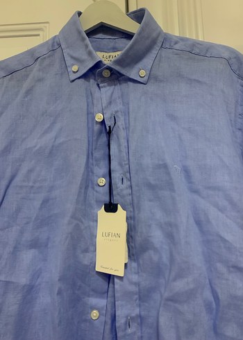 Mavi Keten Düğmeli Erkek Gömlek - Görsel 2