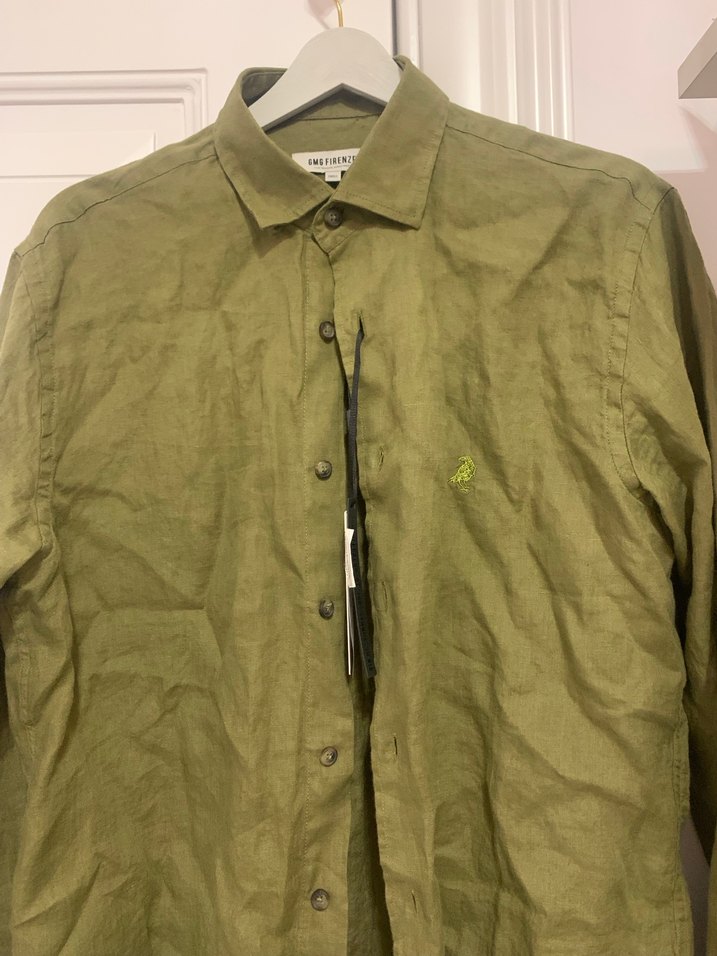 Erkek Haki Keten Uzun Kollu Gömlek - Görsel 2