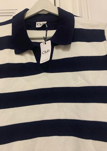 Erkek Lacivert Beyaz Çizgili Polo Tişört - Görsel 2