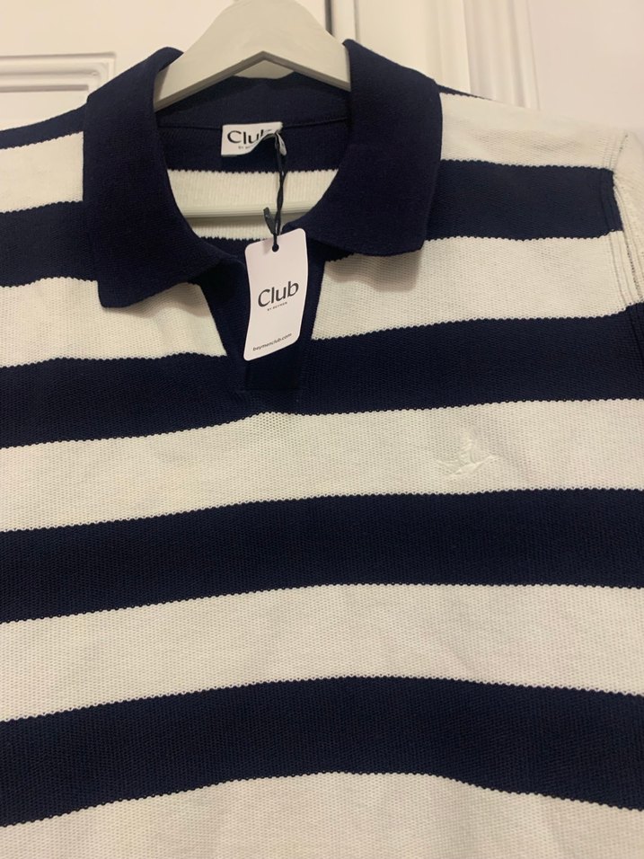 Erkek Lacivert Beyaz Çizgili Polo Tişört - Görsel 2