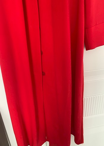Uzun Kırmızı Kadın Modern Klasik tüllü pardesü - Görsel 2