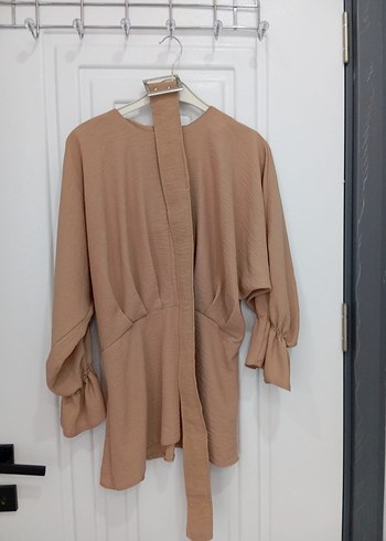 Bej Kadın Uzun Kollu Salaş Elbise - Görsel 2