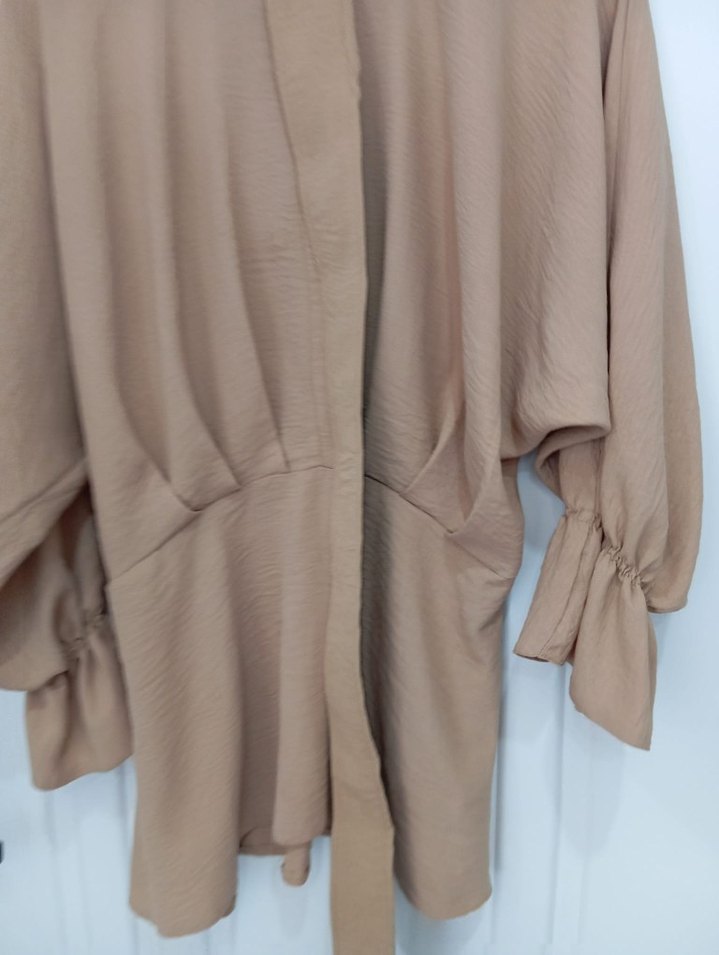 Bej Kadın Uzun Kollu Salaş Elbise - Görsel 4