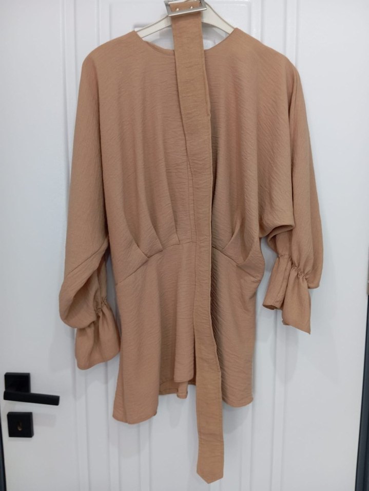 Bej Kadın Uzun Kollu Salaş Elbise - Görsel 5