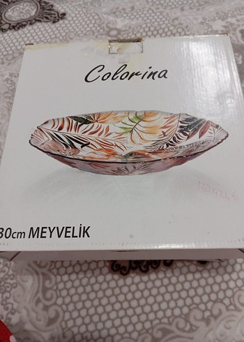 Bej Bohem Çiçek Desenli Cam Tabak - Görsel 3