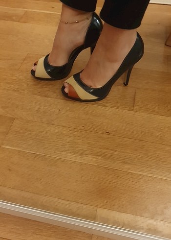 Klasik Bej lacivert rugan Stiletto Topuklu Kadın Ayakkabı - Görsel 4