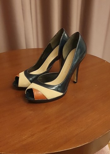 Klasik Bej lacivert rugan Stiletto Topuklu Kadın Ayakkabı - Görsel 3