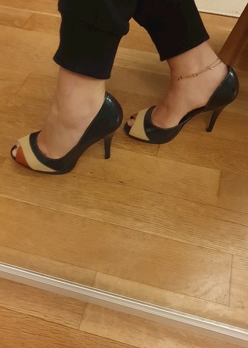 Klasik Bej lacivert rugan Stiletto Topuklu Kadın Ayakkabı - Görsel 5