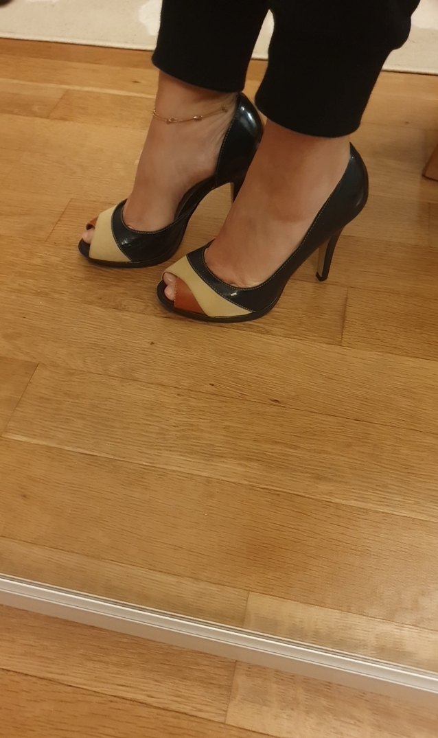Klasik Bej lacivert rugan Stiletto Topuklu Kadın Ayakkabı - Görsel 4