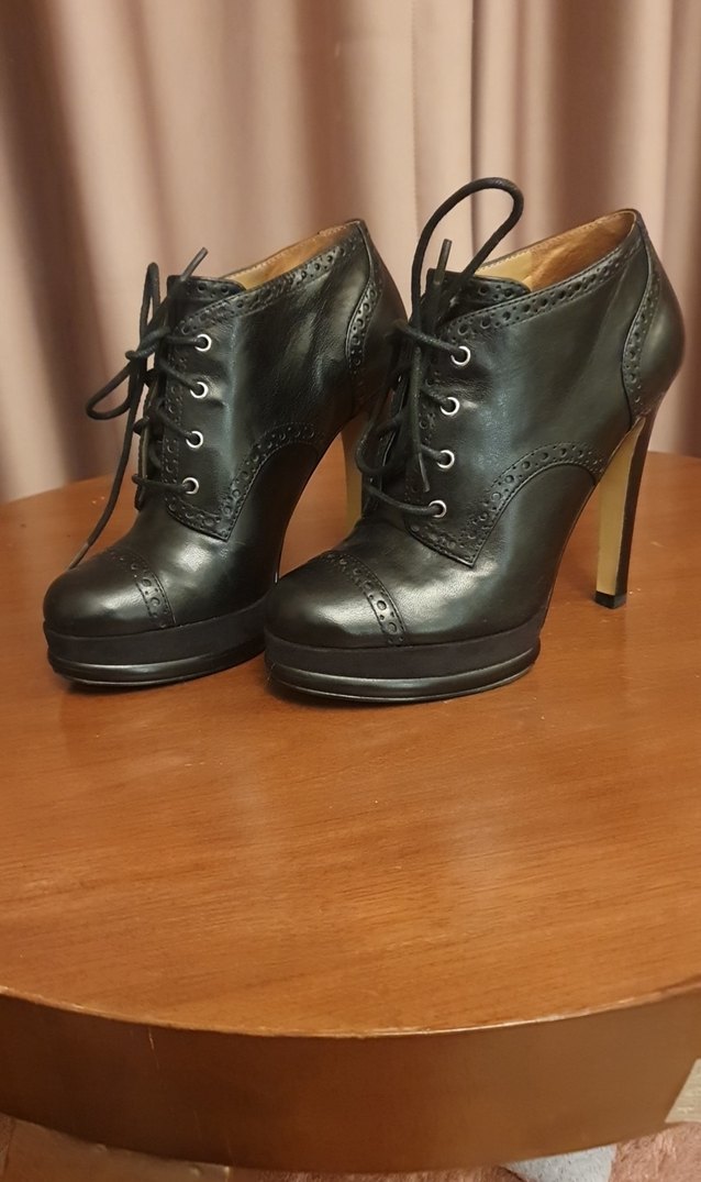 Dantel Detaylı Siyah Deri Yüksek 11 cm Topuklu  Bot ayakkabı - Görsel 4