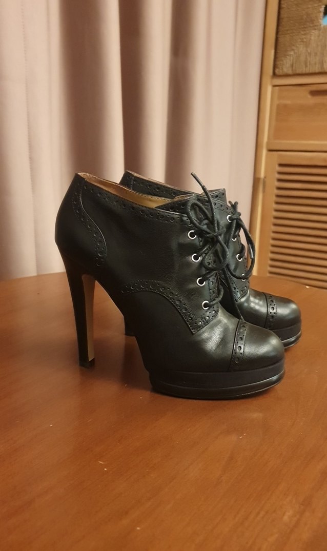 Dantel Detaylı Siyah Deri Yüksek 11 cm Topuklu  Bot ayakkabı - Görsel 2