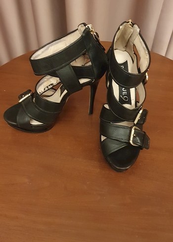 Siyah Deri Platform 12 cm Topuklu Kadın Abiye Ayakkabı - Görsel 2