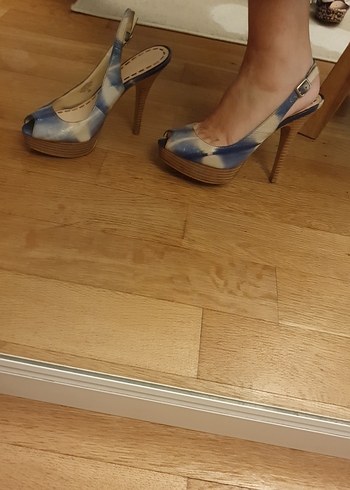 Mavi Batik Desenli Denim Platform 12 cmTopuklu Kadın Ayakkabı - Görsel 3