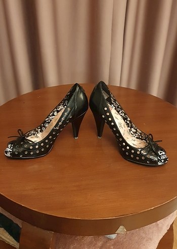 Siyah Vintage  8 cm Topuklu Kadın Ayakkabı - Görsel 2