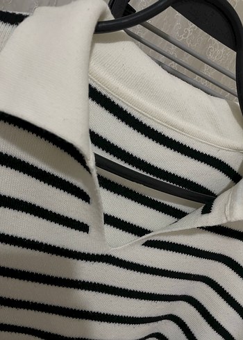 Çizgili Beyaz Gri Örgü Kadın Kazak - Görsel 3