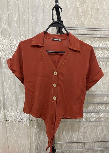 Düğmeli Kısa Kollu Keten Gömlek - Görsel 2