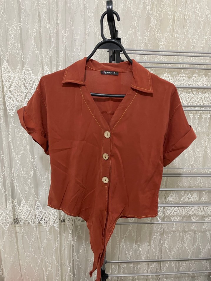 Düğmeli Kısa Kollu Keten Gömlek - Görsel 2