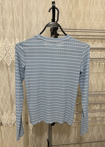 Mavi Çizgili İnce Triko Kadın Kazak - Görsel 2