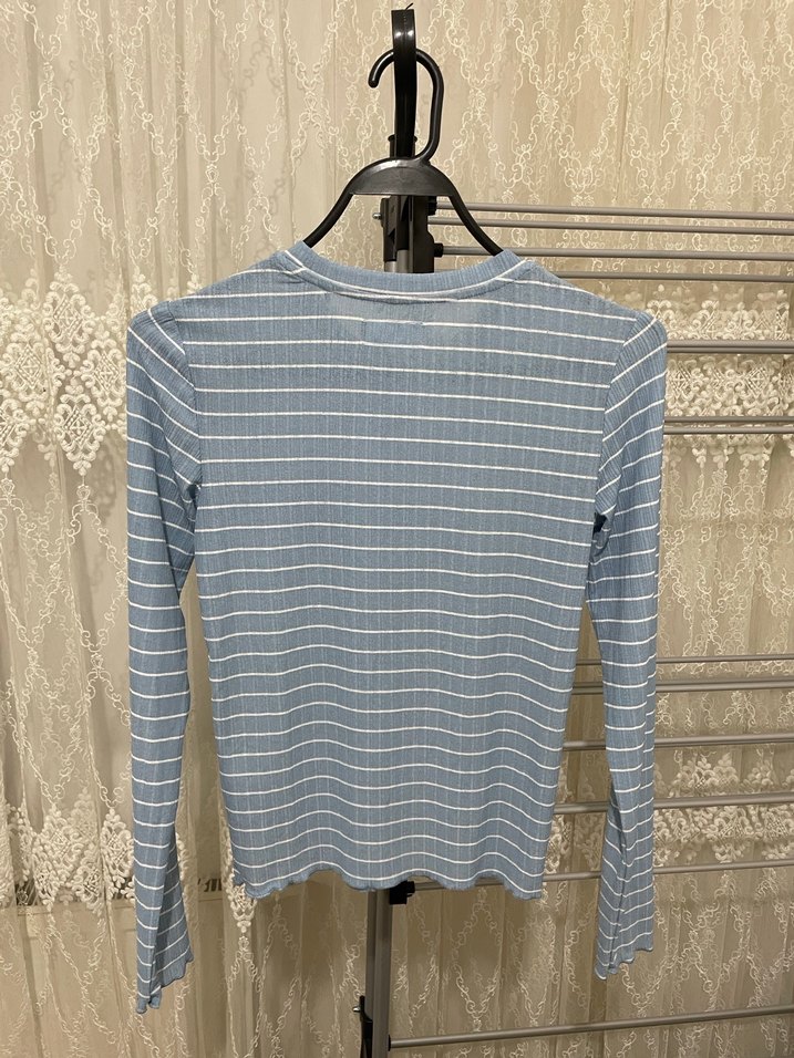 Mavi Çizgili İnce Triko Kadın Kazak - Görsel 2