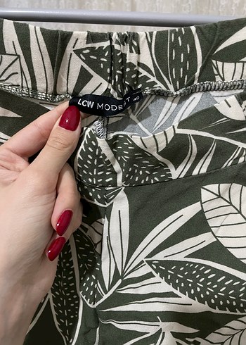 Yeşil Desenli Kadın Uzun Kumaş Pantolon - Görsel 2