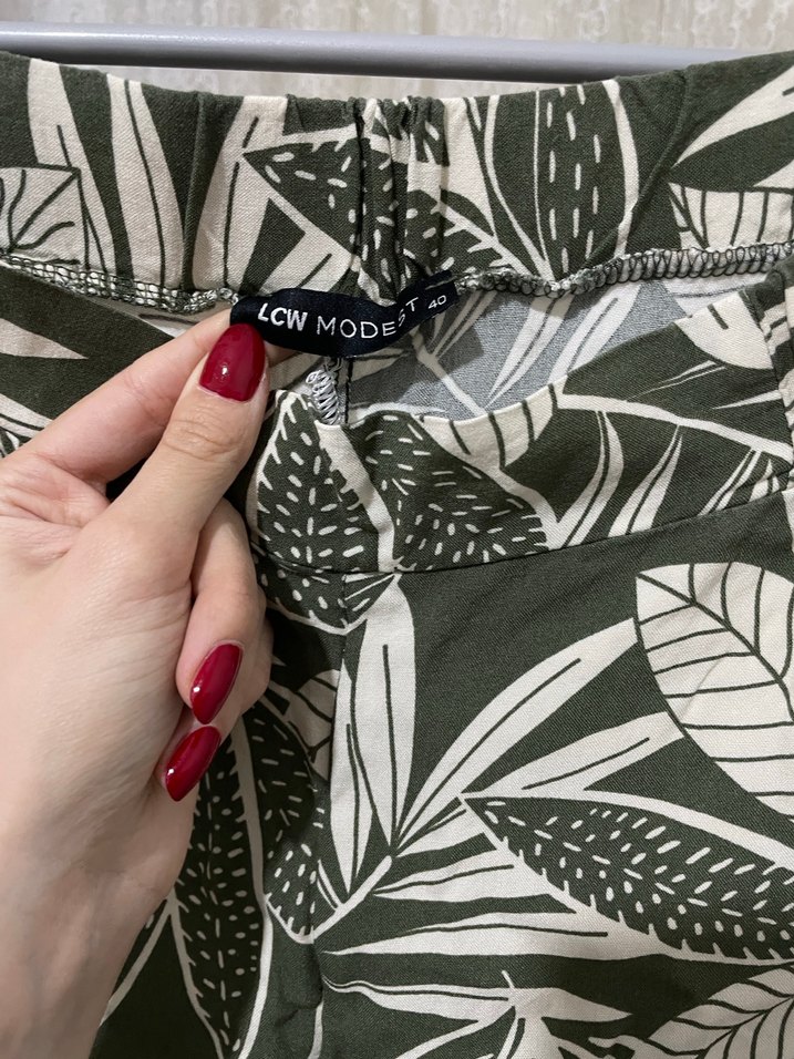 Yeşil Desenli Kadın Uzun Kumaş Pantolon - Görsel 2