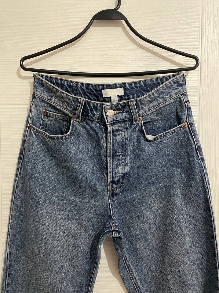 Düğmeli Mavi Kadın Denim Pantolon - Görsel 2