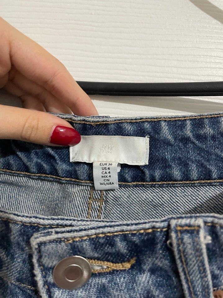 Düğmeli Mavi Kadın Denim Pantolon - Görsel 3