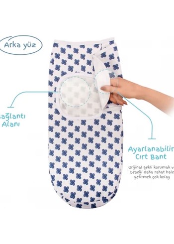 Beyaz Mavi Desenli Bebek Kundak Örtüsü - Görsel 7