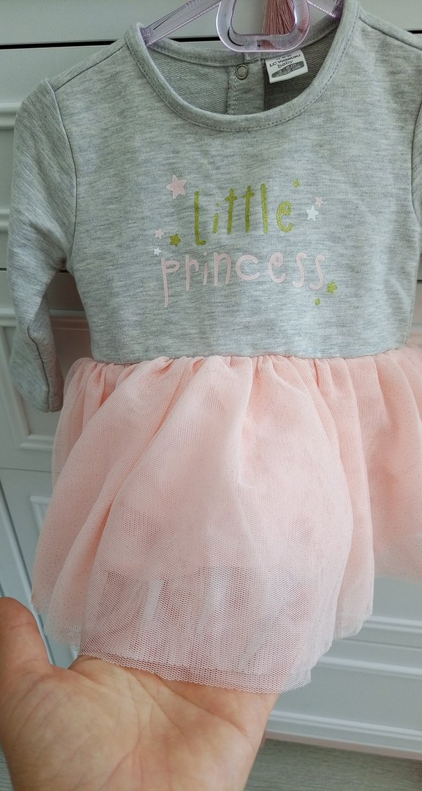 Uzun Kollu Gri Pembe Kız Çocuk Elbise - Görsel 2