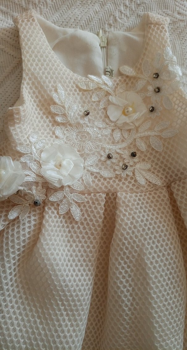 Kız Çocuk Beyaz Dantelli Nakışlı Elbise - Görsel 2