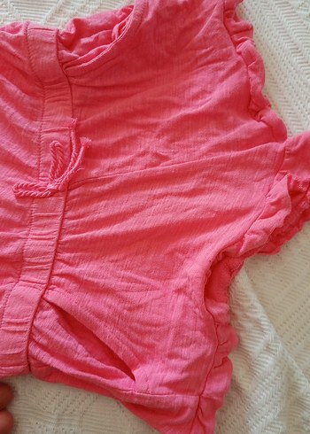 Zara Pembe Kısa Kollu Keten Kız Tulum