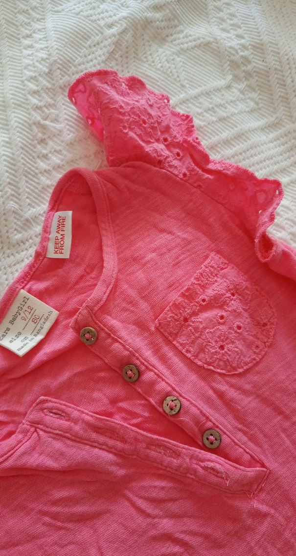 Pembe Kısa Kollu Keten Kız Tulum - Görsel 4