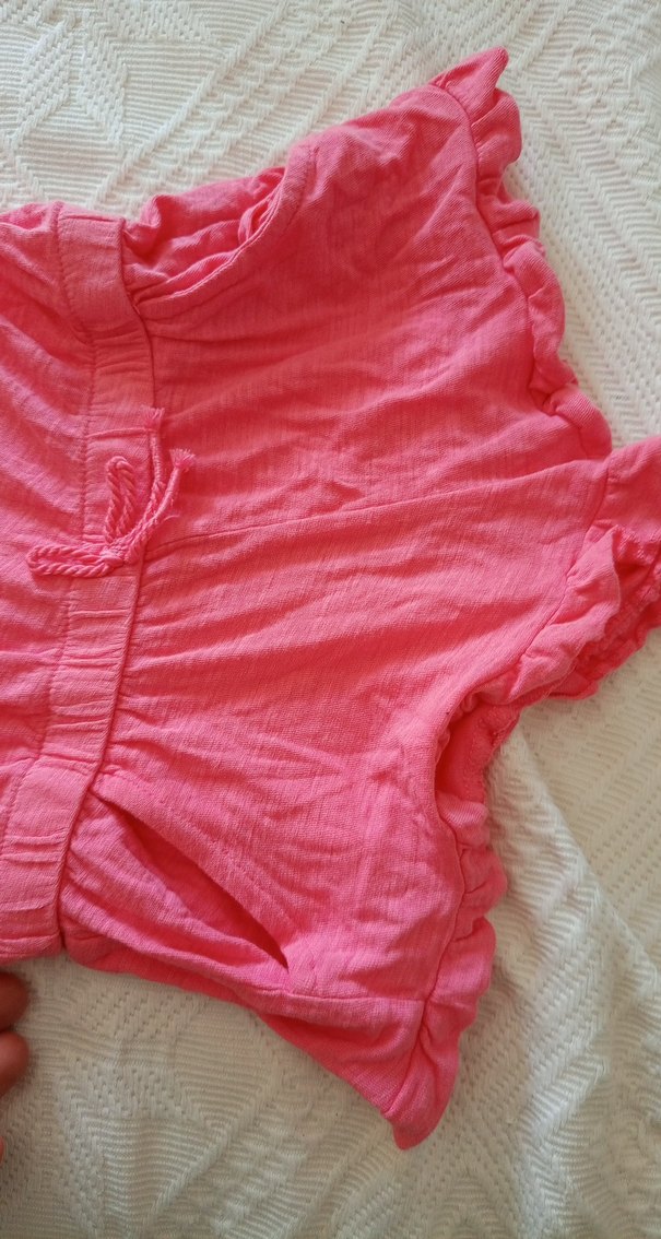 Pembe Kısa Kollu Keten Kız Tulum - Görsel 2