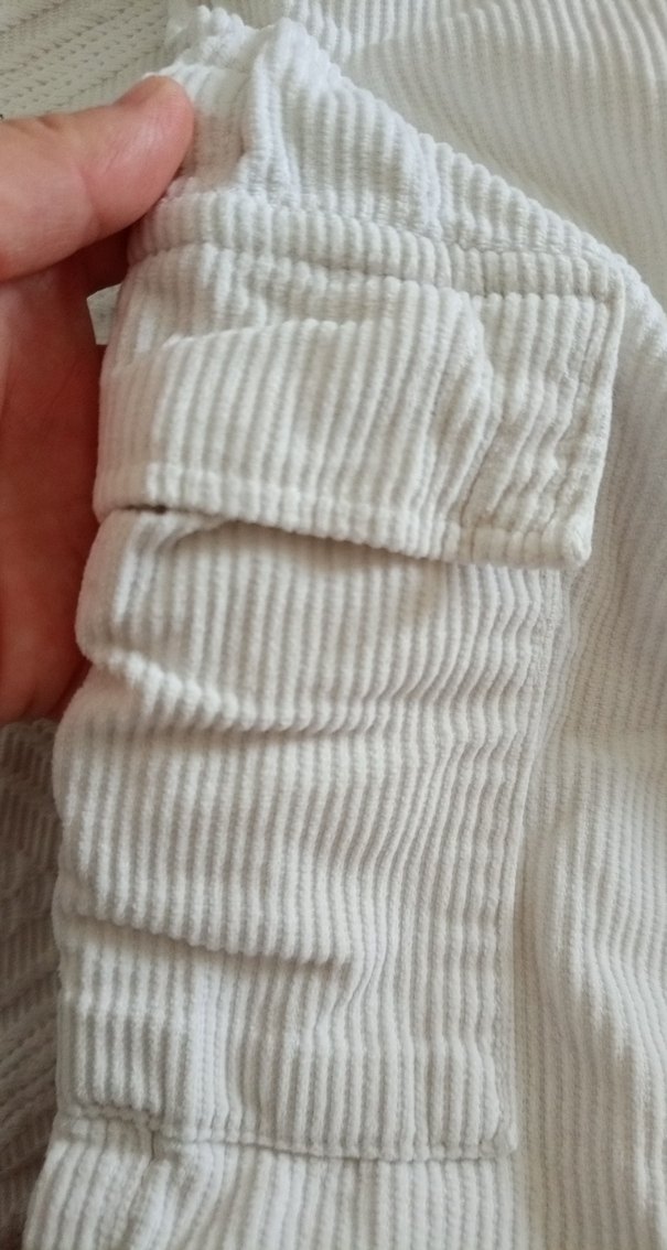 kız çocuk Düğmeli Beyaz Kadife Pantolon - Görsel 3