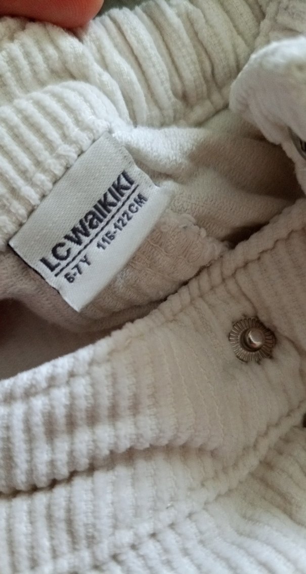 kız çocuk Düğmeli Beyaz Kadife Pantolon - Görsel 2