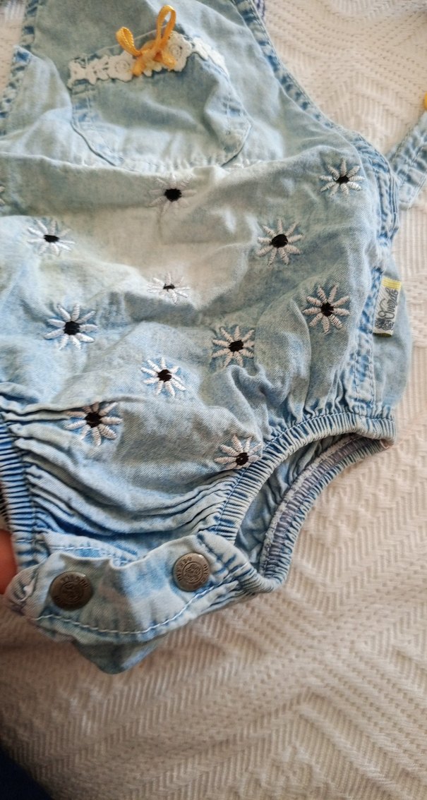 Nakışlı Mavi Denim  Salopet - Görsel 3