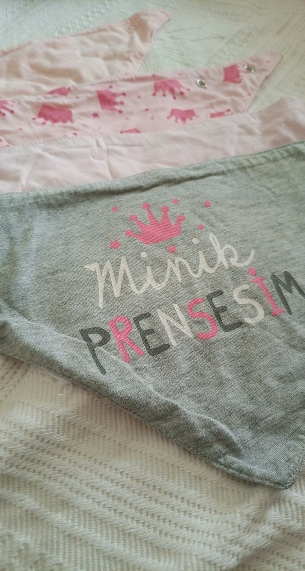 Pembe ve gri baskılı üçlü bebek önlüğü - Görsel 2