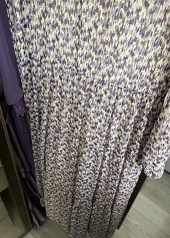 Uzun Kollu Mor Bohem Elbise - Görsel 2