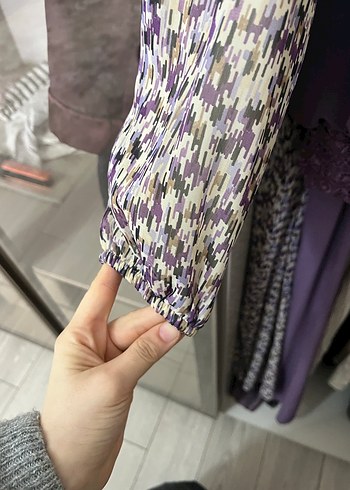 Uzun Kollu Mor Bohem Elbise - Görsel 3