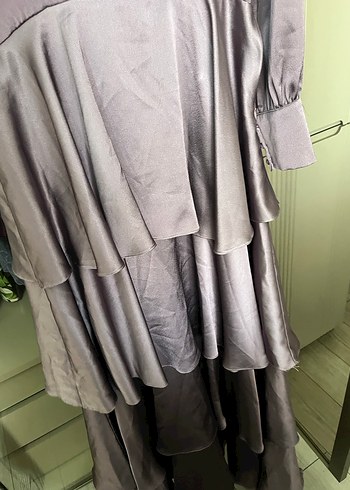 Mor Uzun Drapeli Kadın Elbise - Görsel 2