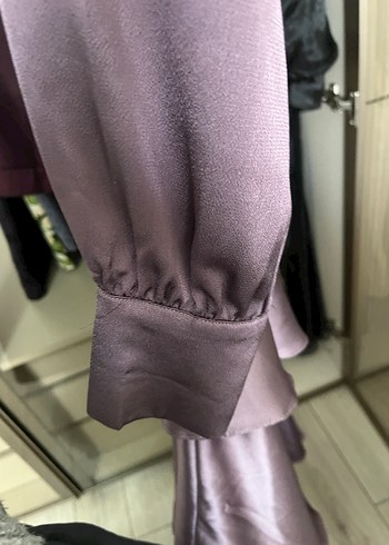 Mor Uzun Drapeli Kadın Elbise - Görsel 3