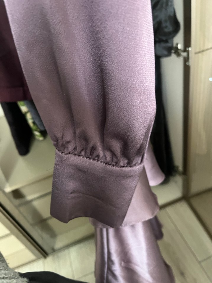 Mor Uzun Drapeli Kadın Elbise - Görsel 3