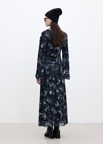 MANUKA TÜL ELBİSE SİYAH GRİ - Görsel 3