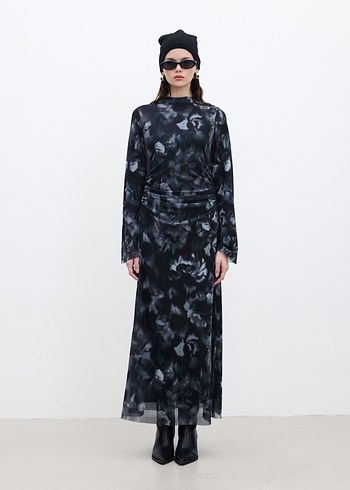 MANUKA TÜL ELBİSE SİYAH GRİ - Görsel 2