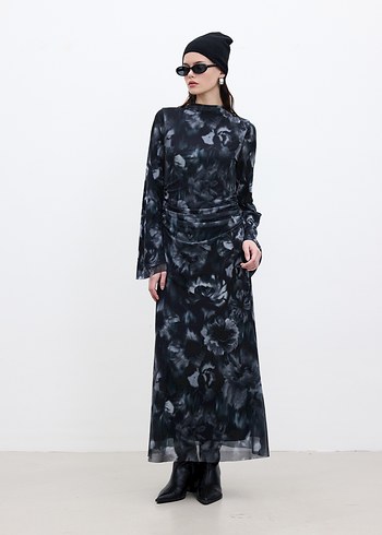 MANUKA TÜL ELBİSE SİYAH GRİ - Görsel 5