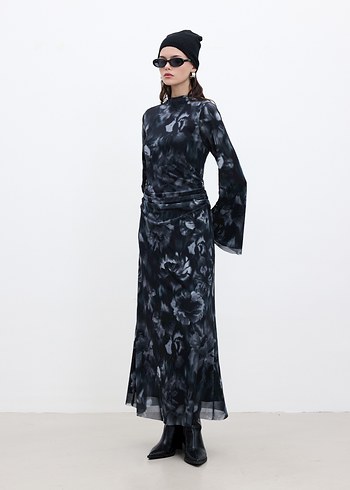 MANUKA TÜL ELBİSE SİYAH GRİ - Görsel 4